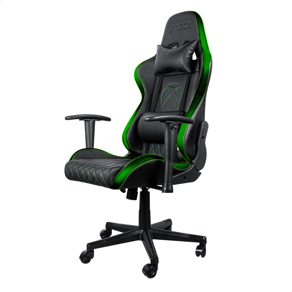 Silla Gamer Xbox Luces LED RGB Negro Descanzabrazos 2D Asiento reclinable con elevación y ruedas silenciosas 360