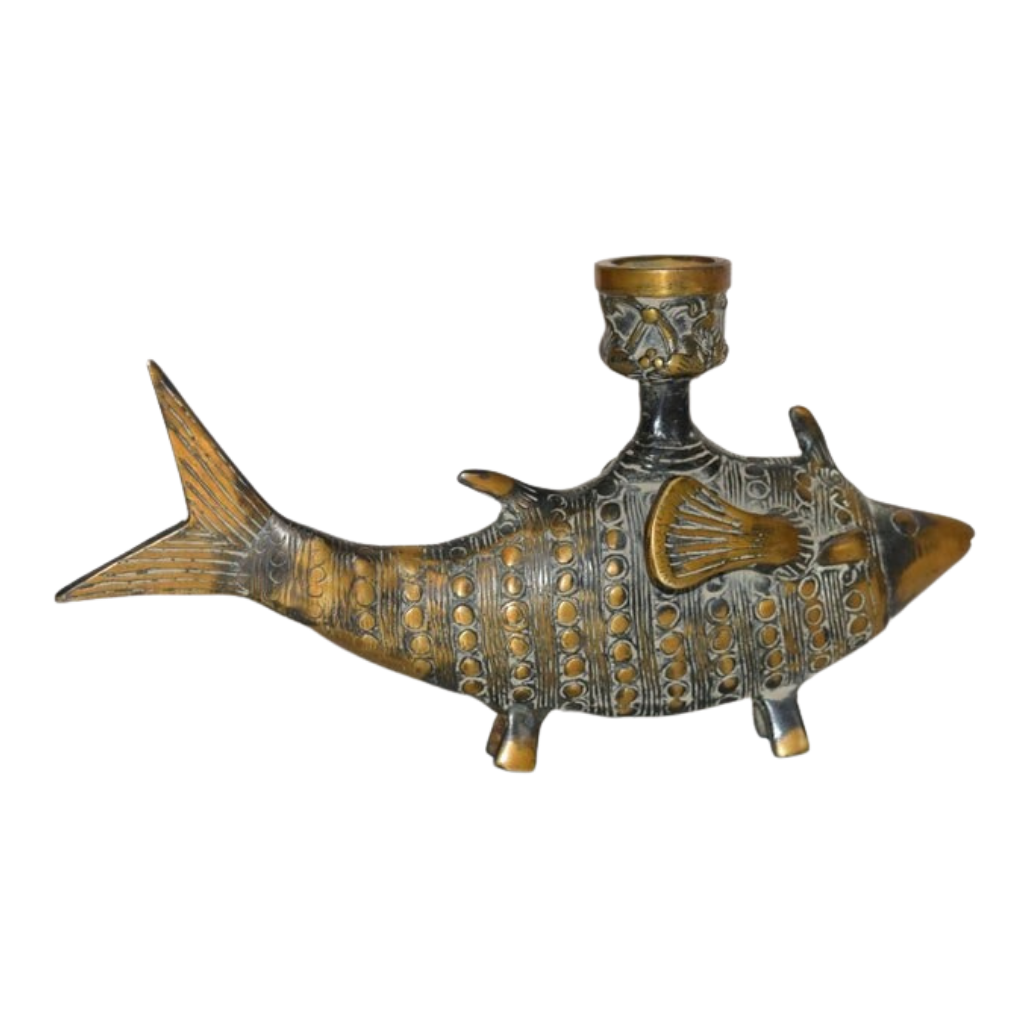 Pez koi de latón macizo Mid-Century, Escultura de bronce y latón - India Tienda