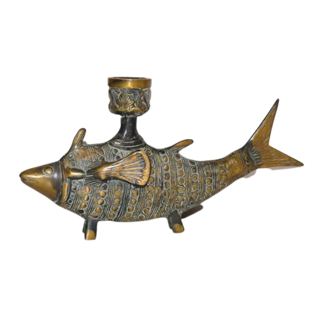 Pez koi de latón macizo Mid-Century, Escultura de bronce y latón - India Tienda