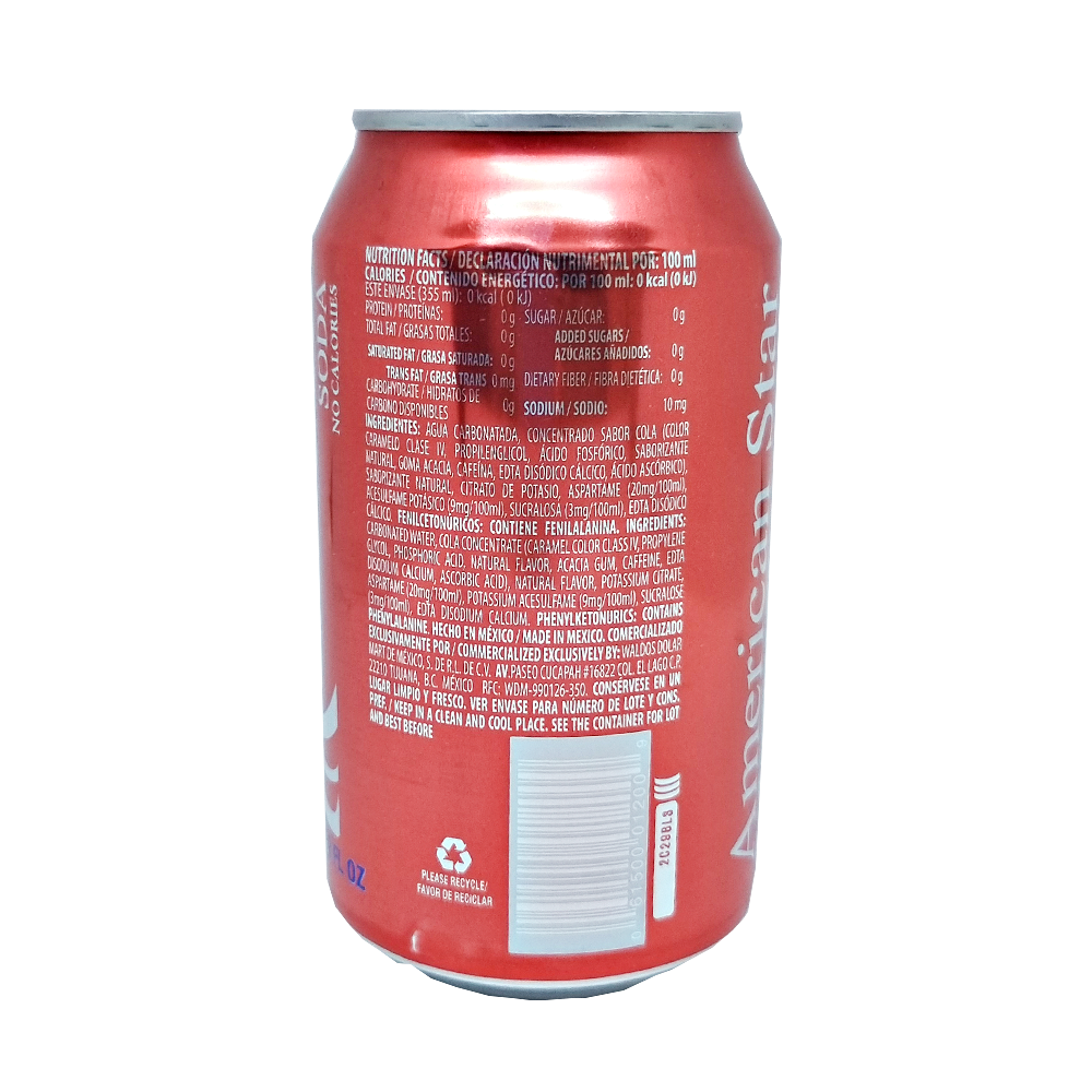 Refresco Sabor Cola 355ml American Star Sin Calorias Azucar