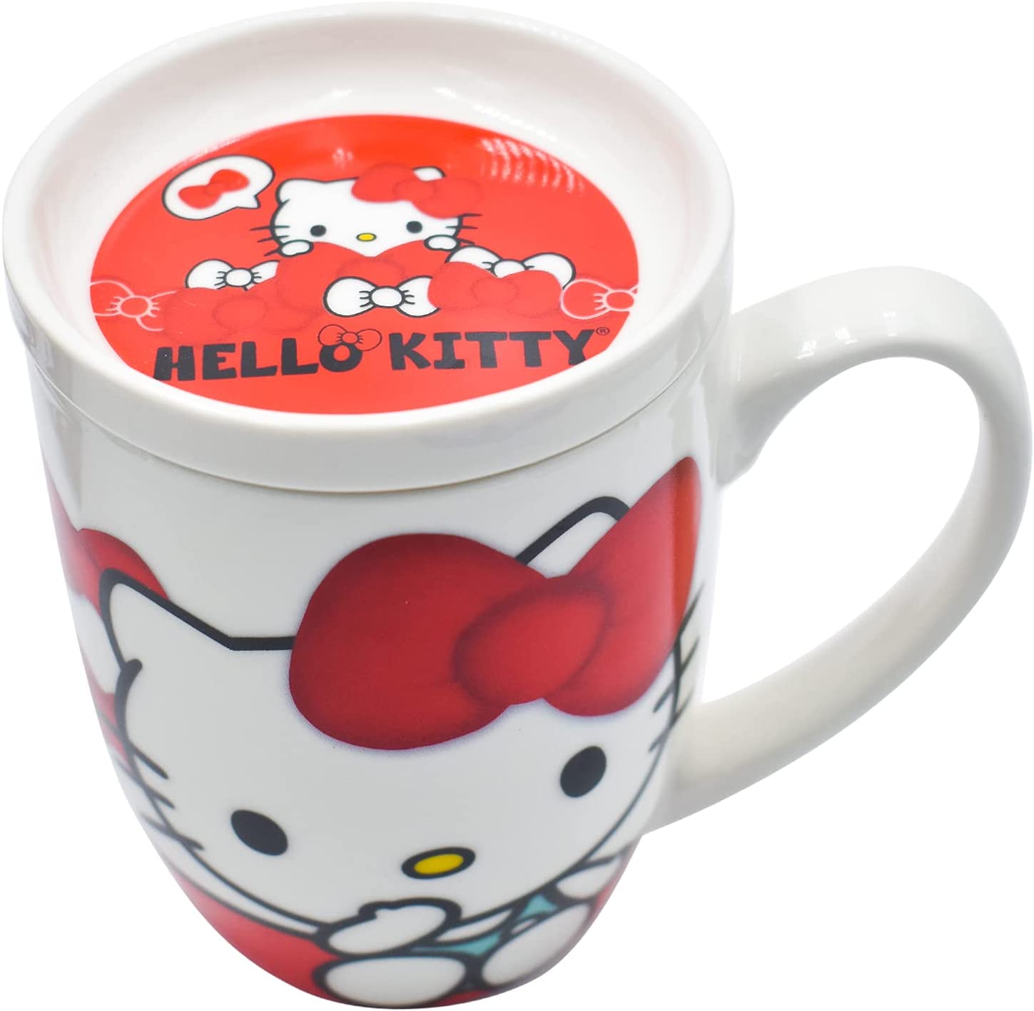 Sanrio 1754-23 Taza Tarro Hello Kitty de Porcelana Con Tapa Original 385 ml