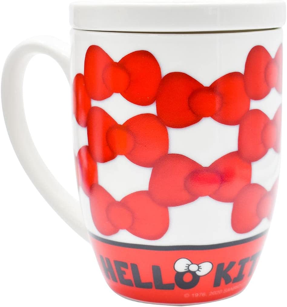 Sanrio 1754-23 Taza Tarro Hello Kitty de Porcelana Con Tapa Original 385 ml