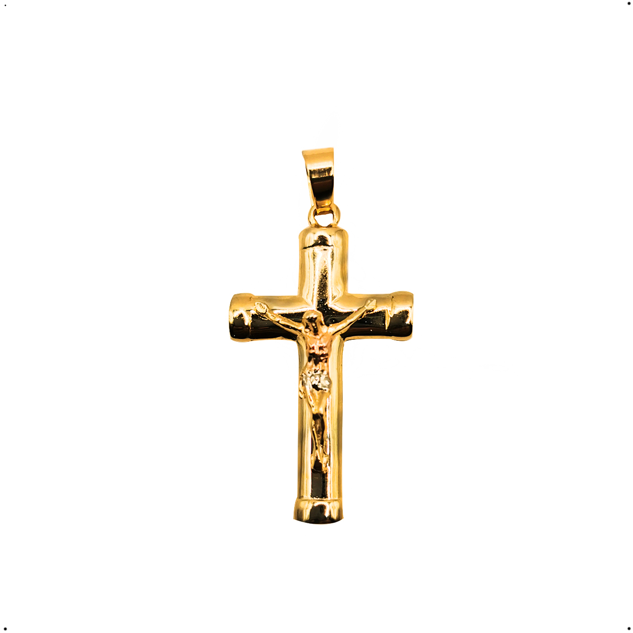 Dije Cruz Cristo Con Cadena Torzal Chapa de Oro de 18k Silver & Gold 