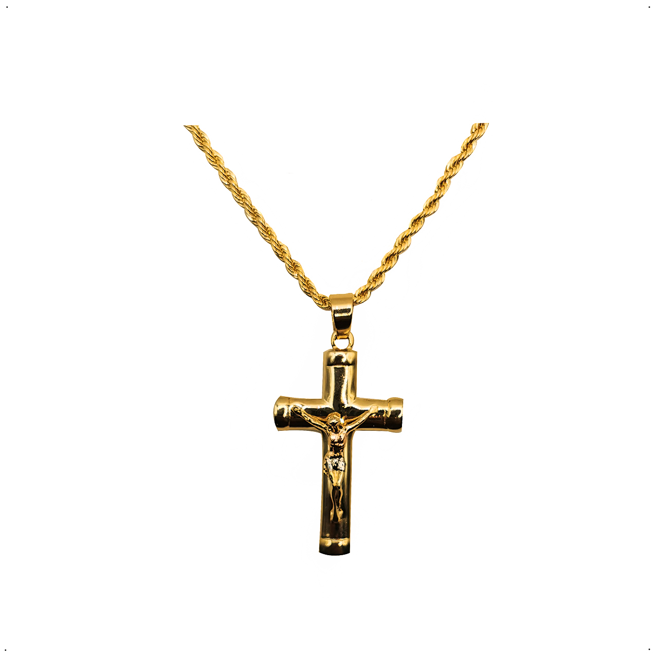 Dije Cruz Cristo Con Cadena Torzal Chapa de Oro de 18k Silver & Gold 