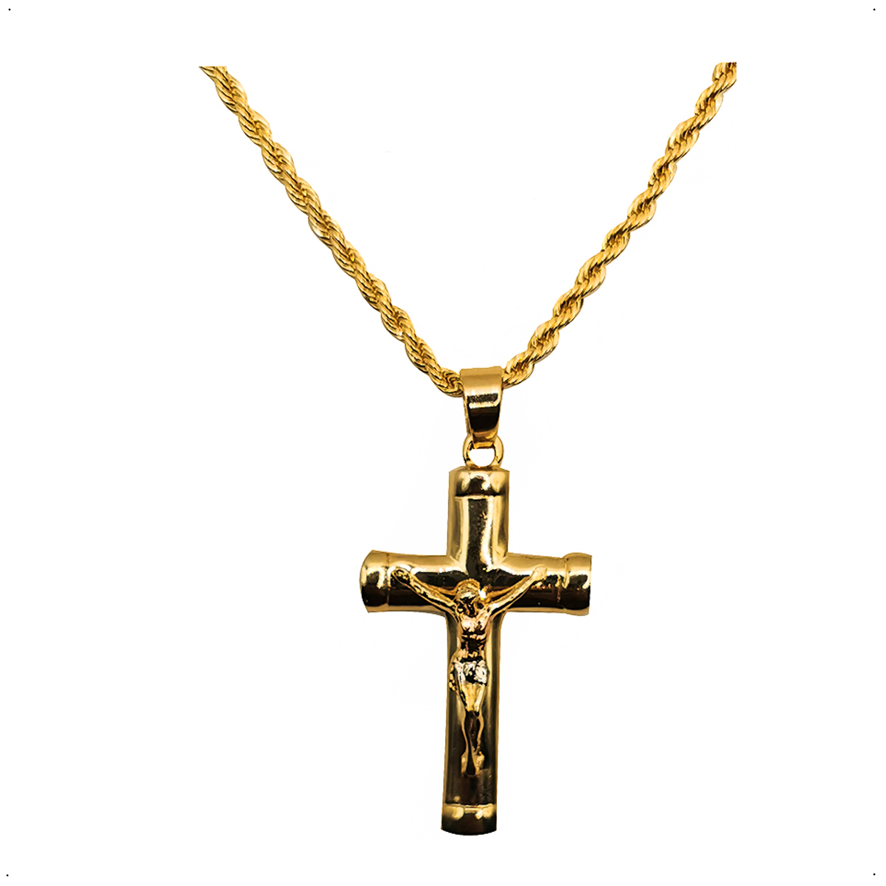 Dije Cruz Cristo Con Cadena Torzal Chapa de Oro de 18k Silver & Gold 