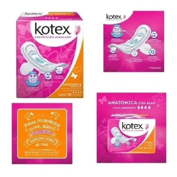 Kotex Anatómicas Toallas Femeninas Con Alas 70 Piezas