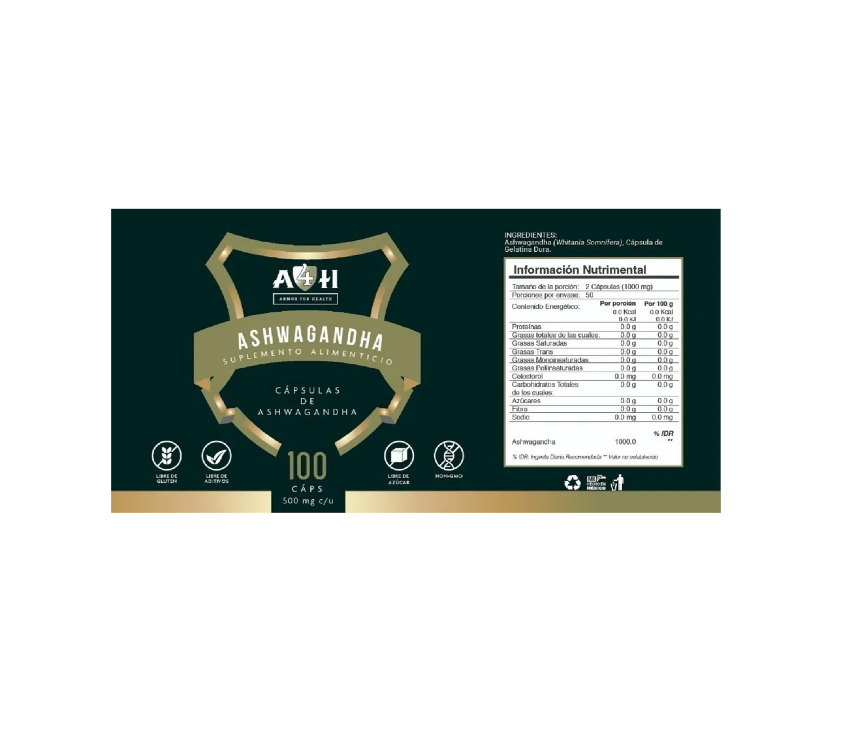 Ashwagandha 500mg De 100 Cápsulas A4h Calma Armor For Health