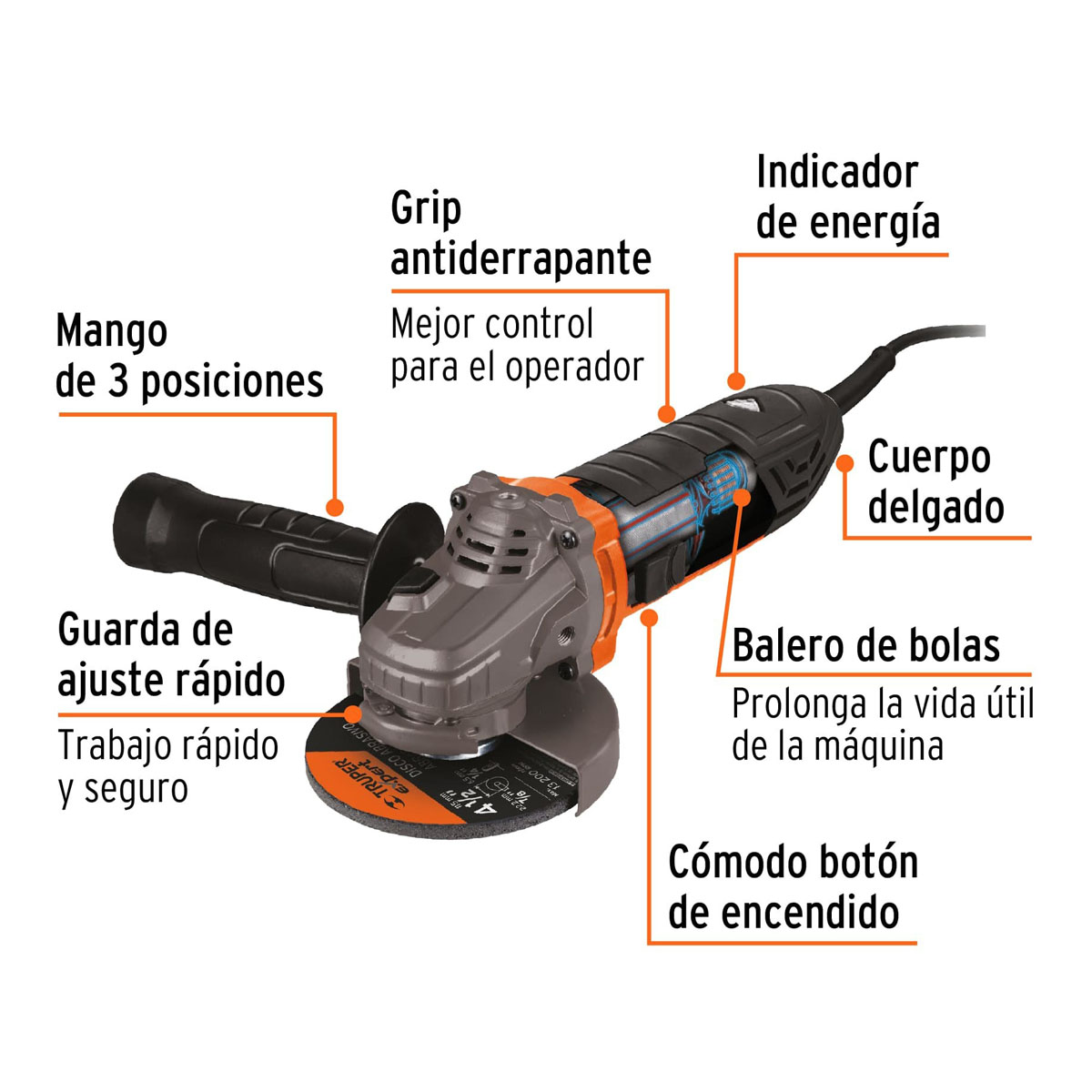 Esmeril Angular Profesional 4-1/2" Ergonómico ERGO-4590 Truper