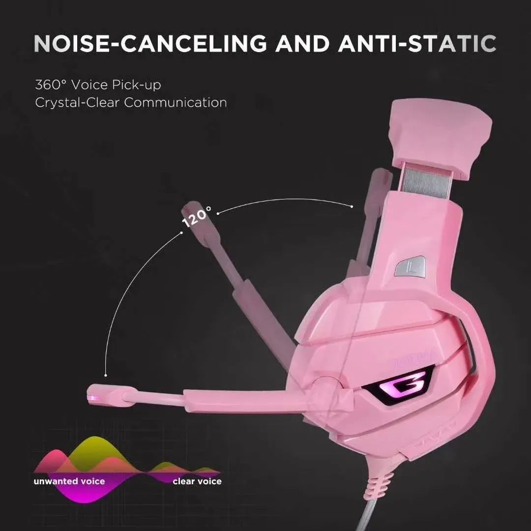 Audifonos gamer con microfono y luz led Onikuma K5 rosa