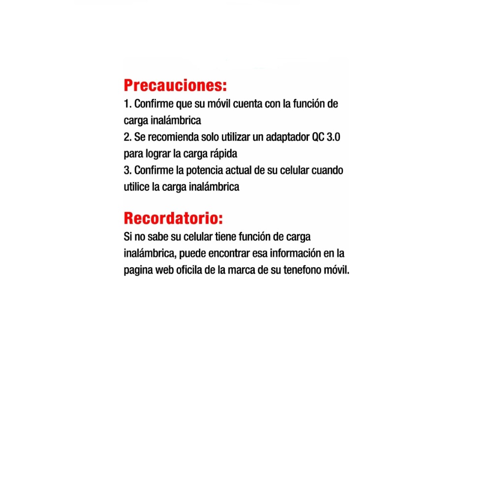 Cargador Inalámbrico Qi Con Carga Turbo Qc 3.0 Ip/sa 1 Hora.