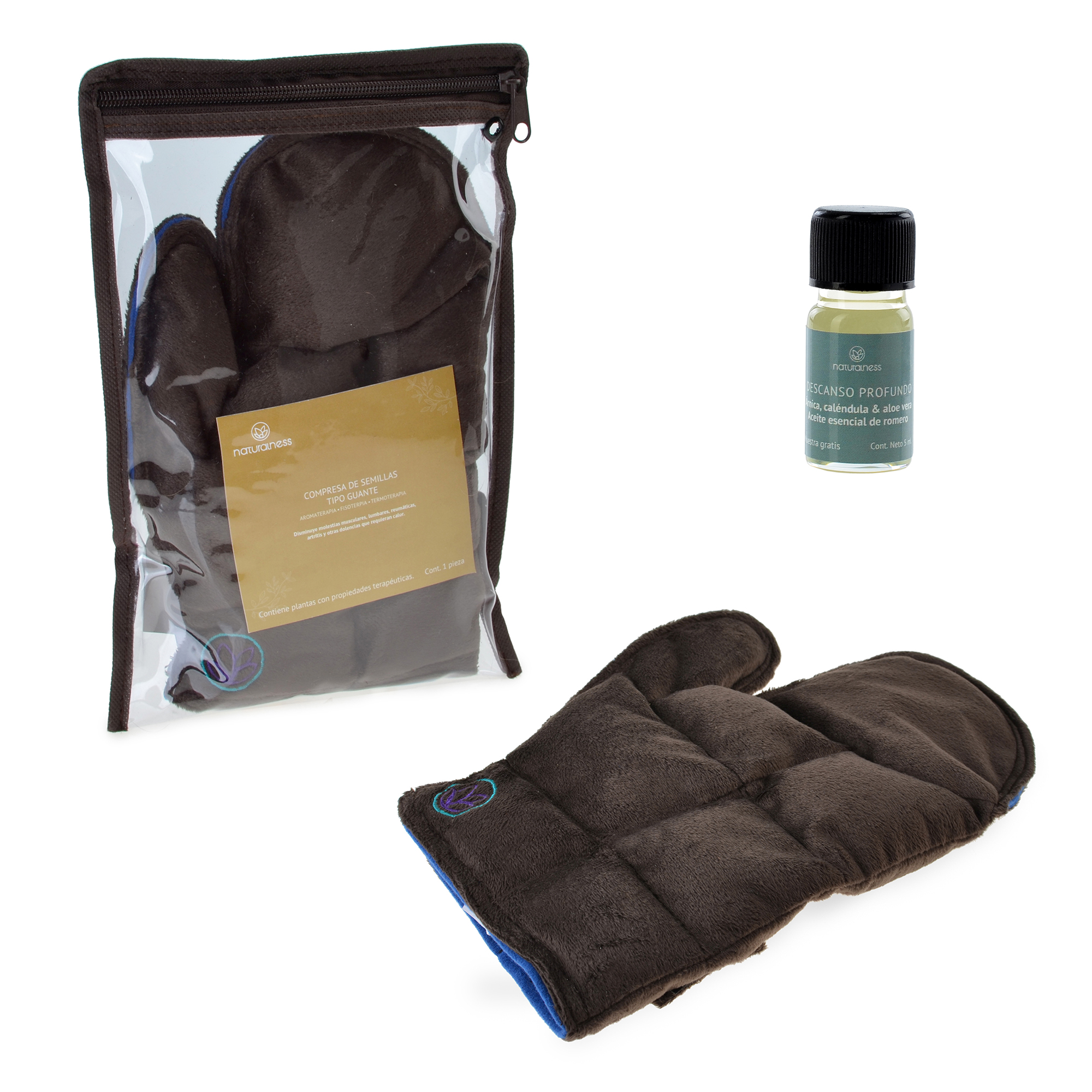 Naturalness - Compresa para Mano (Guante). Elaborada con Semillas y Plantas Medicinales - Línea Ortopédica Ideal para Rehabilitación, Fisioterapia y Descanso