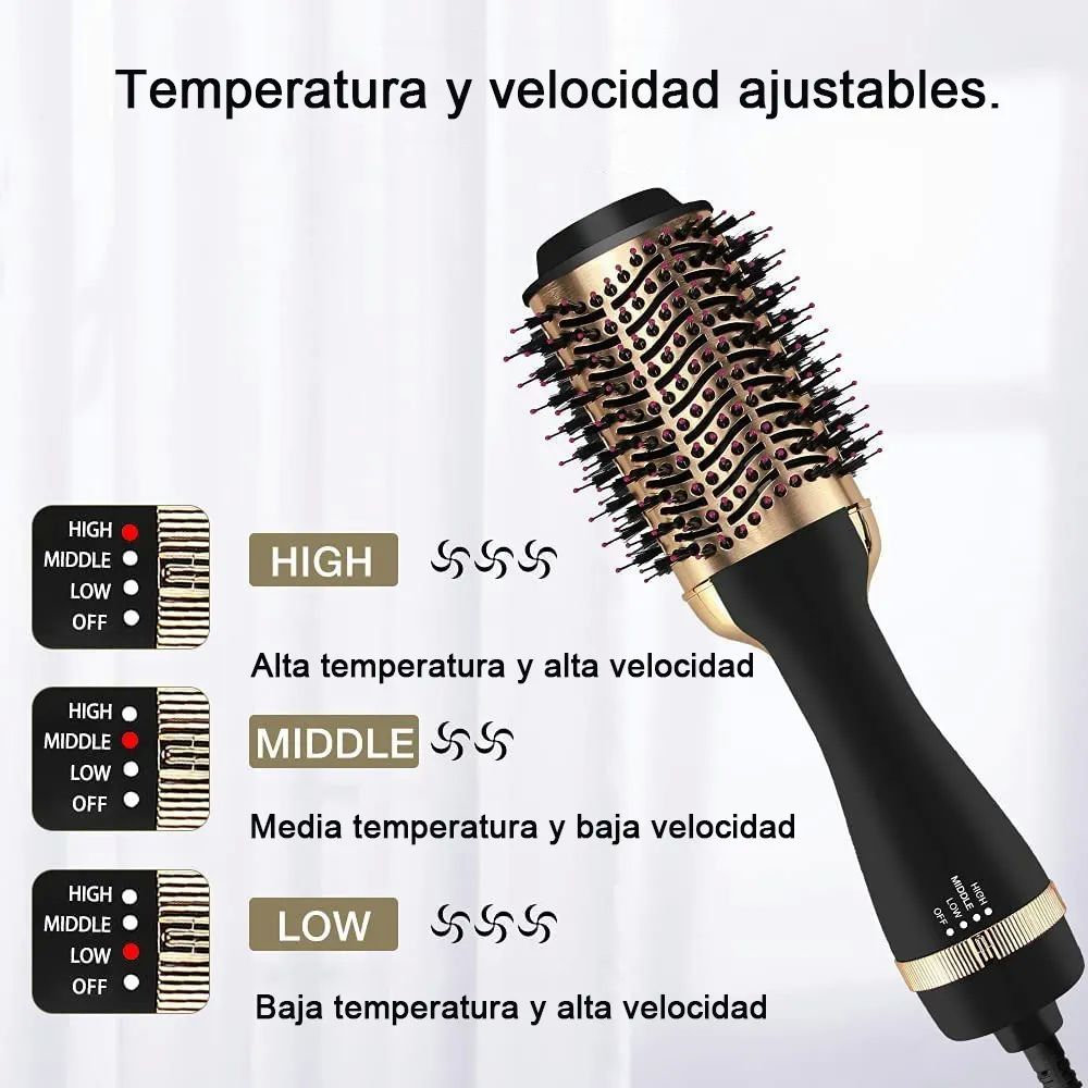 Cepillo Secador De Cabello Giratorio Alisado Negro con Dorado