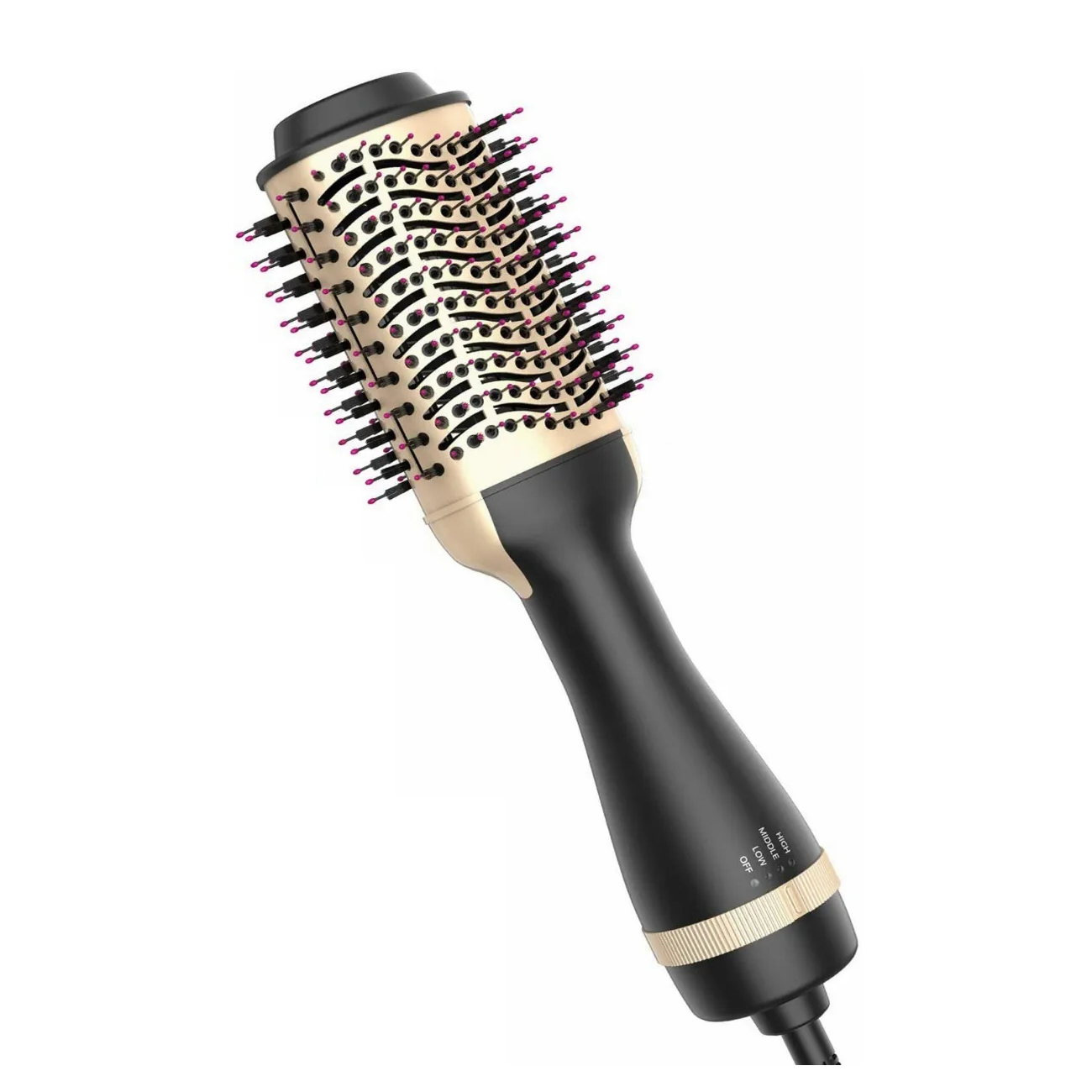 Cepillo Secador De Cabello Giratorio Alisado Negro con Dorado 