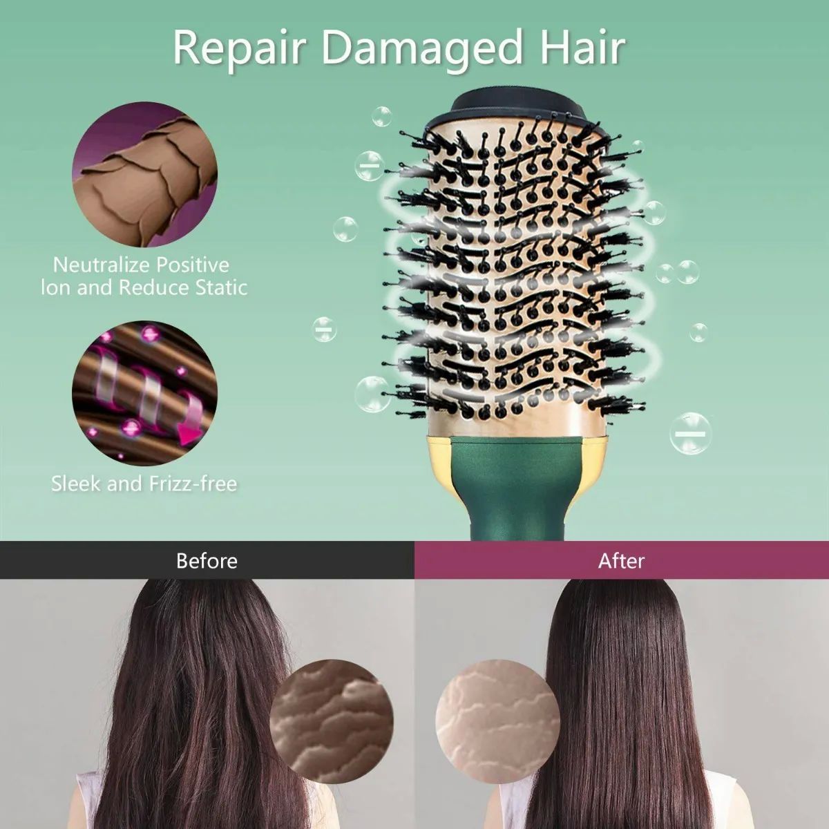 Cepillo Secador De Cabello Giratorio Alisado Verde