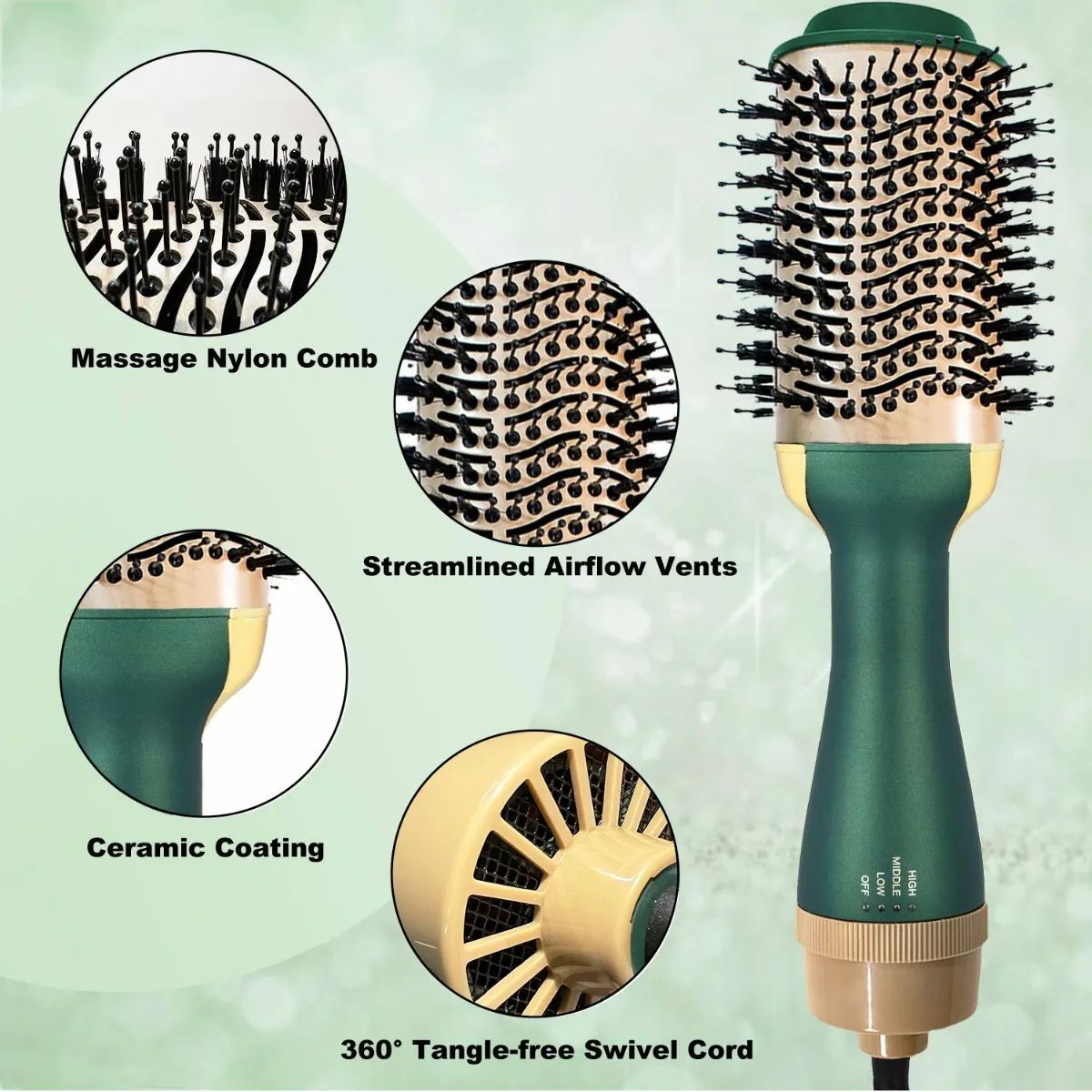 Cepillo Secador De Cabello Giratorio Alisado Verde