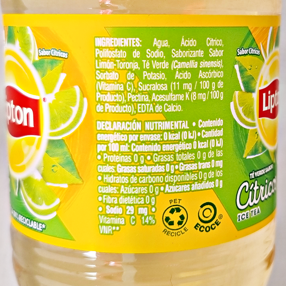 Té Lipton Verde Light 600ml Sin Azucar Sabor Citricos