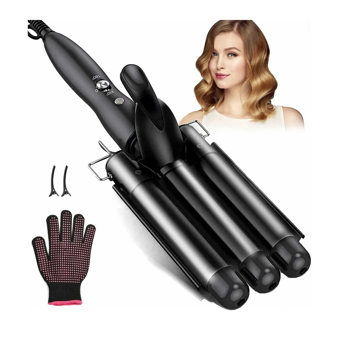 Rizadora De Cabello,varita De Rizador De 3 Barriles Negra