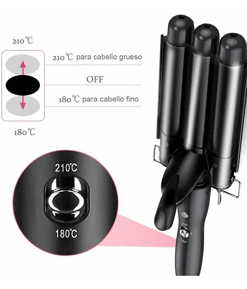 Rizadora De Cabello,varita De Rizador De 3 Barriles Negra