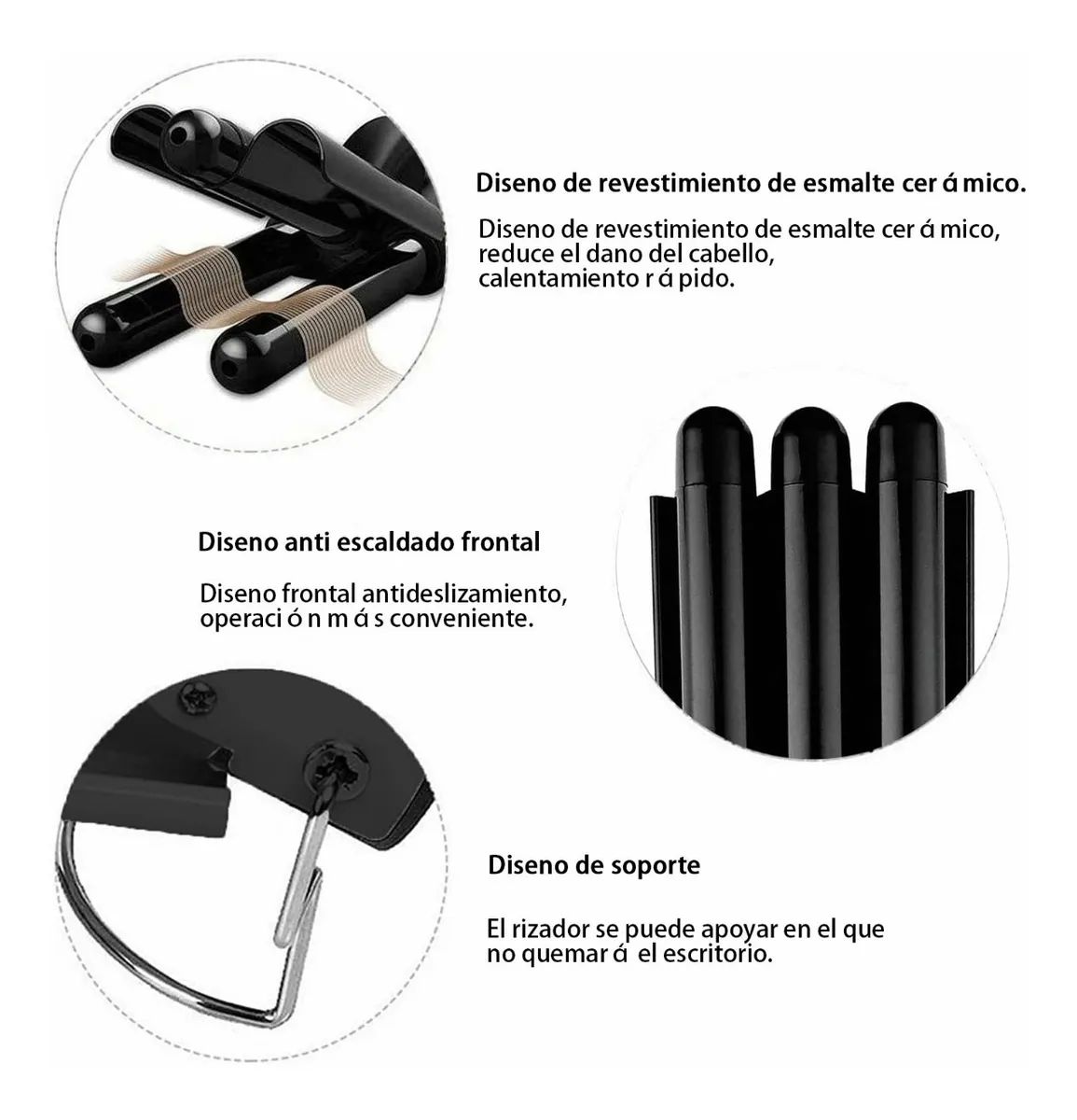 Rizadora De Cabello,varita De Rizador De 3 Barriles Negra