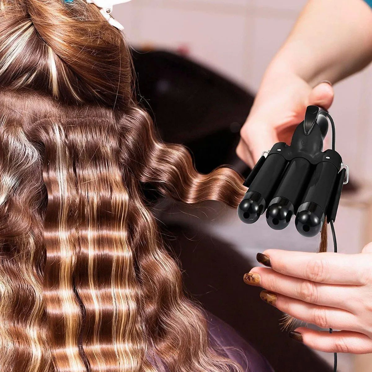 Rizadora De Cabello,varita De Rizador De 3 Barriles Negra