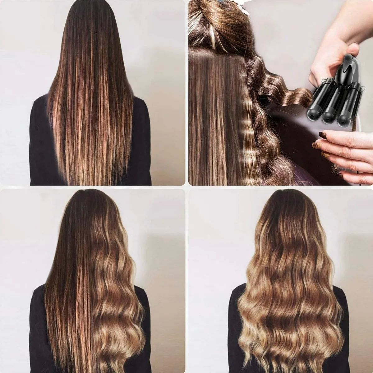 Rizadora De Cabello,varita De Rizador De 3 Barriles Negra