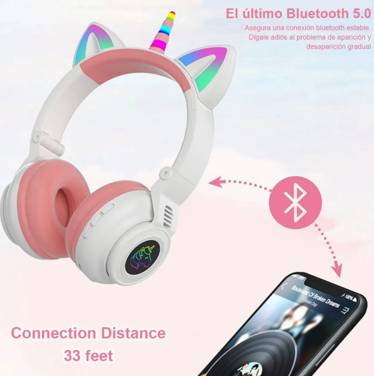 Audifonos Diadema Unicornio Extra Bass Luces Bluetooth Inalambricos