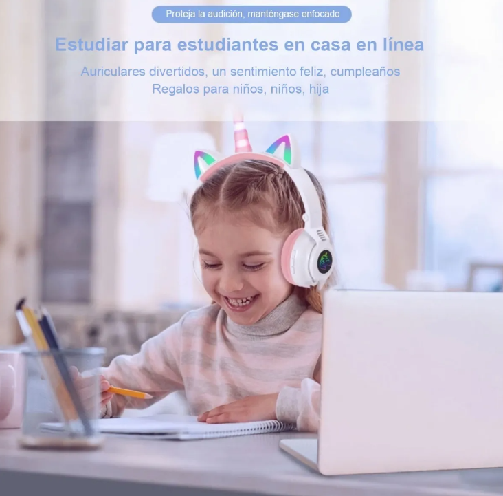 Audifonos Diadema Unicornio Extra Bass Luces Bluetooth Inalambricos
