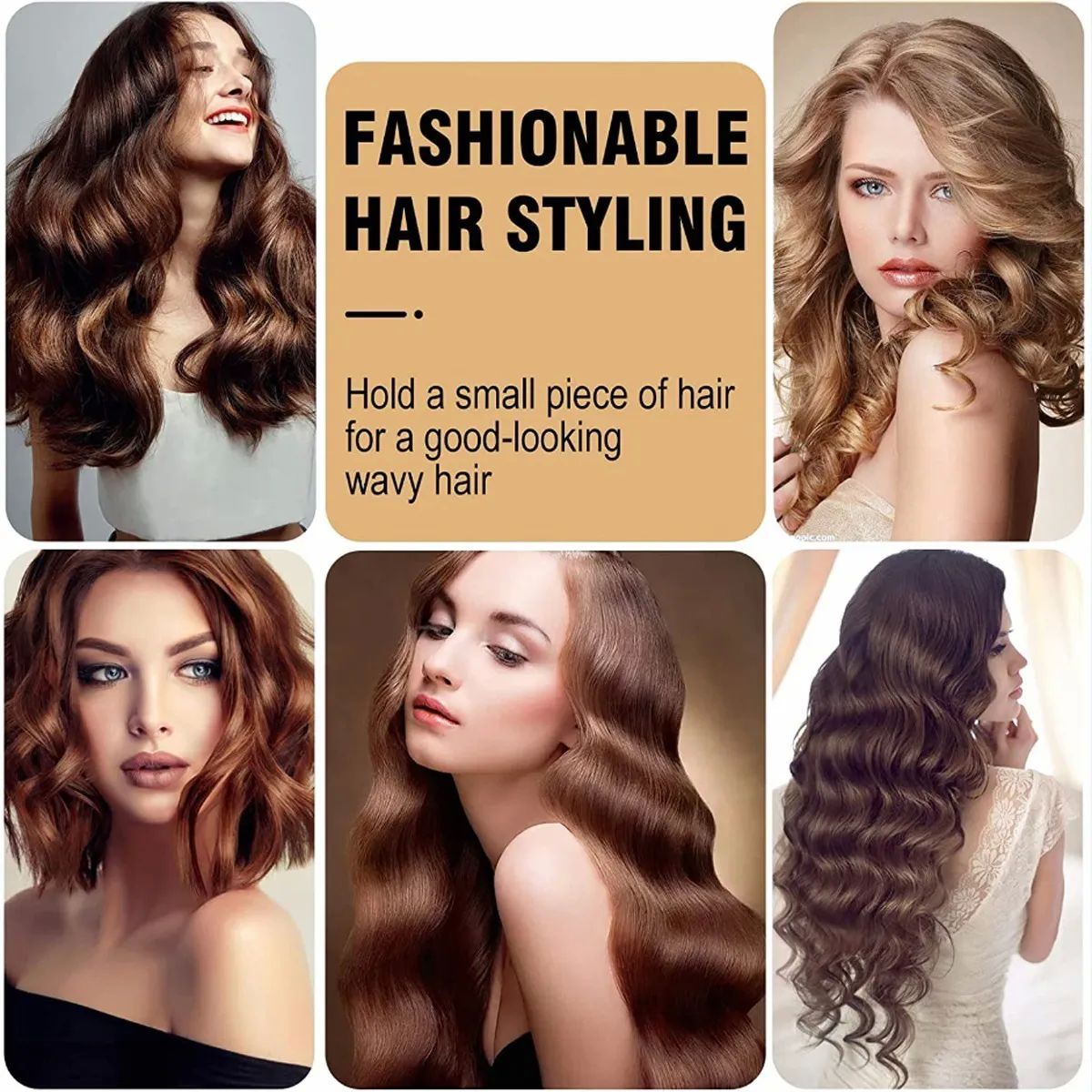 Plancha Rizadora Tenaza Cerámica Cabello 3 Barrel Rizos Dorada