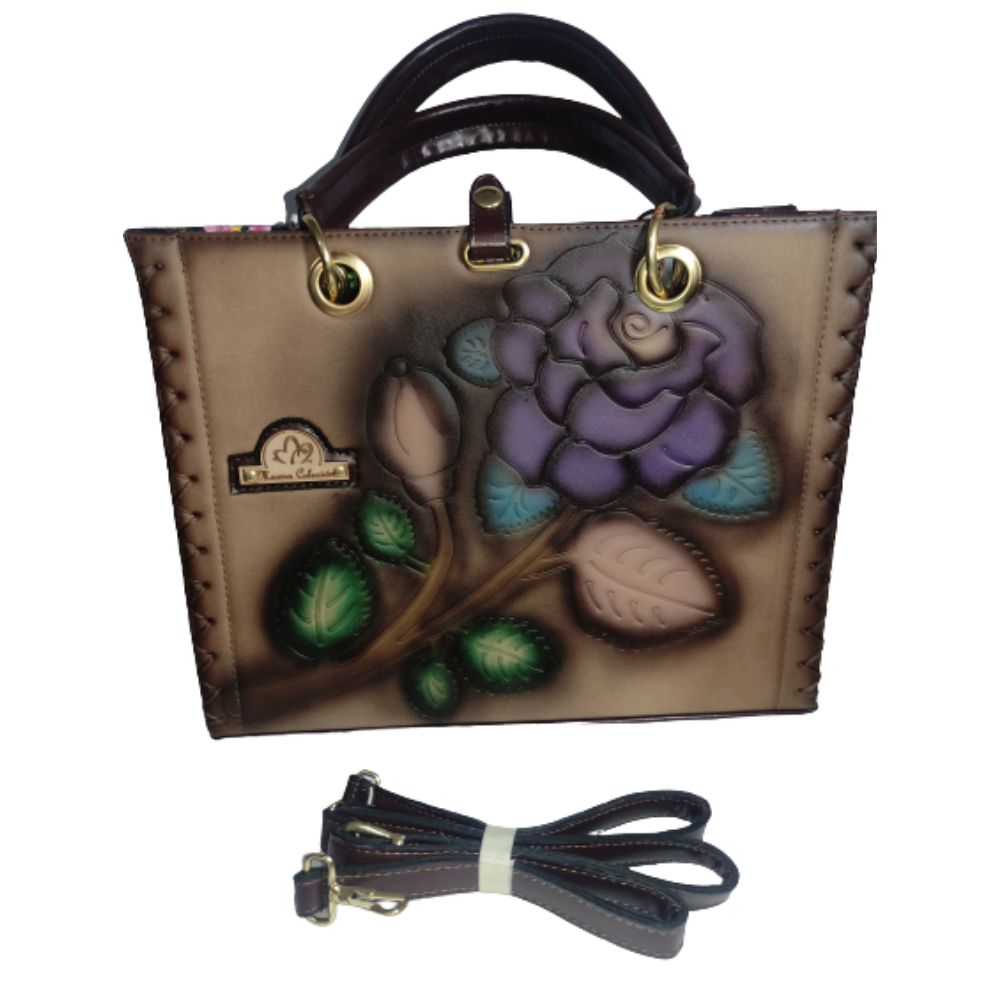 Bolsa Cuadrada para Mujer De Piel Hecha Mano Artesanal Rosa Color Marrón 