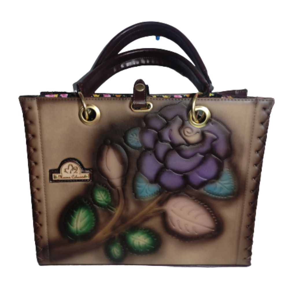 Bolsa Cuadrada para Mujer De Piel Hecha Mano Artesanal Rosa Color Marrón 