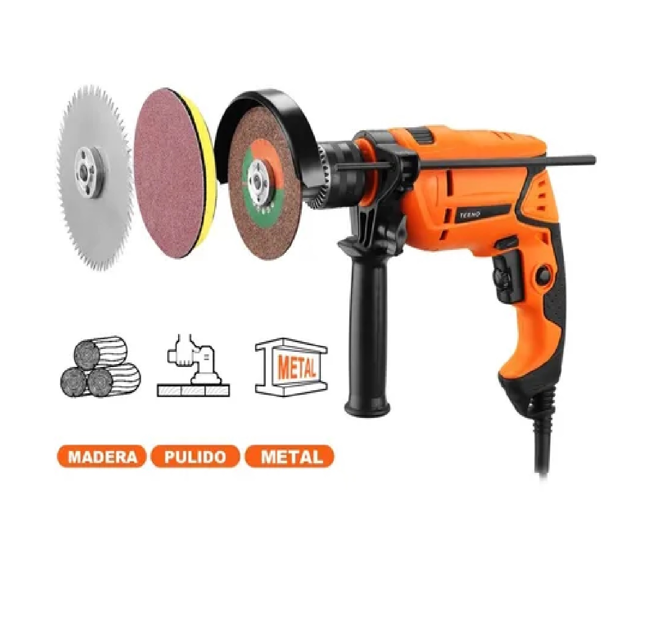 Set Taladro Rotomartillo 1/2 Prof 650w con estuche Naranja