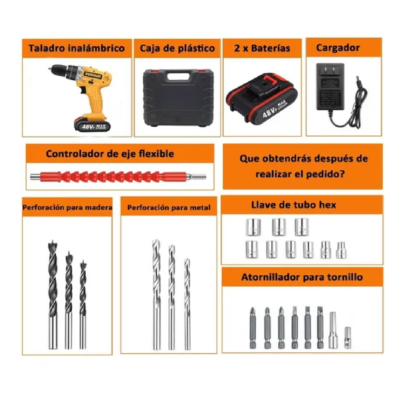 Taladro Atornillador De Impacto Inalámbrico Con 2 Baterías Amarillo