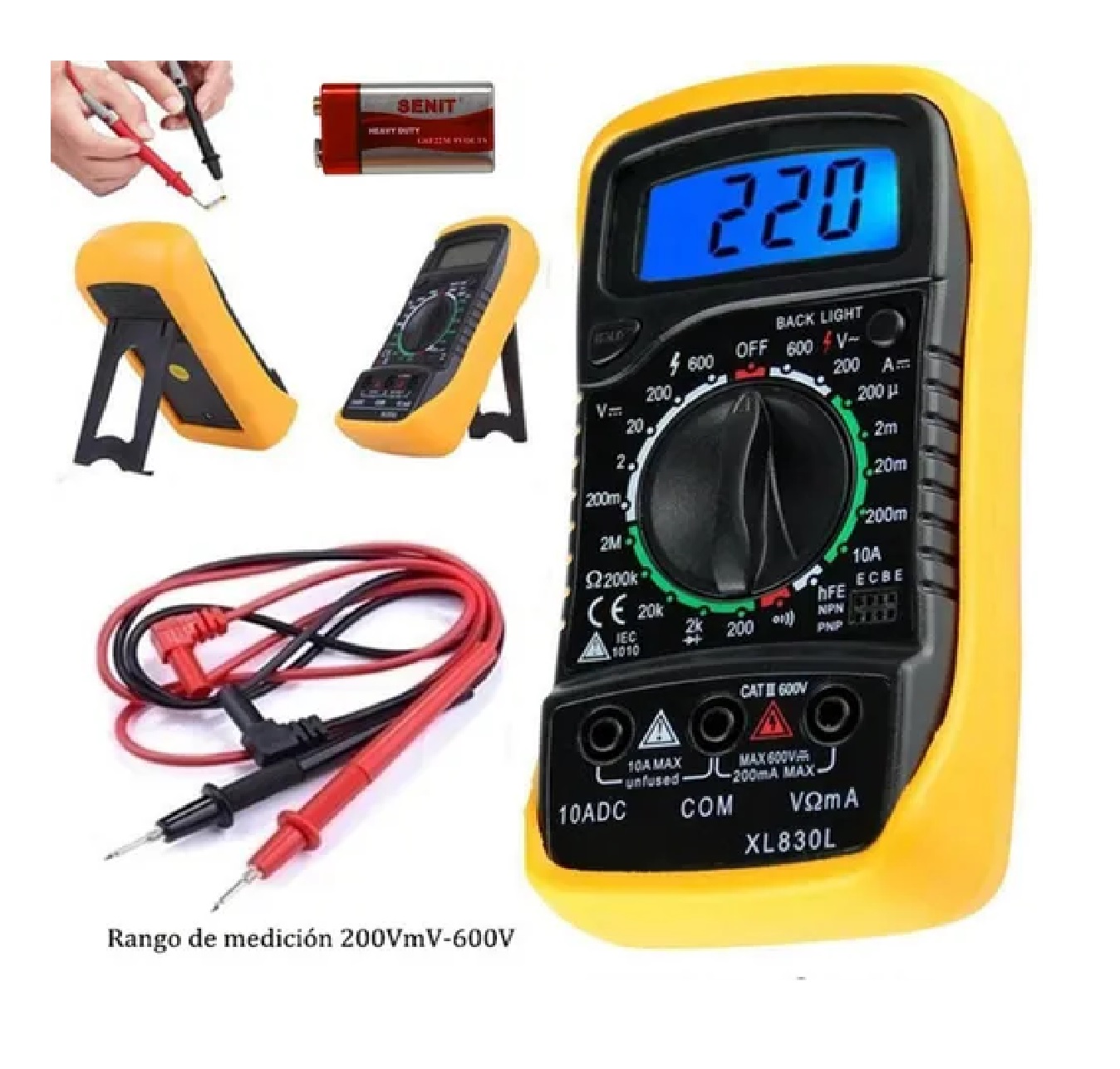Multímetro Digital Lcd Portátil Amarillo