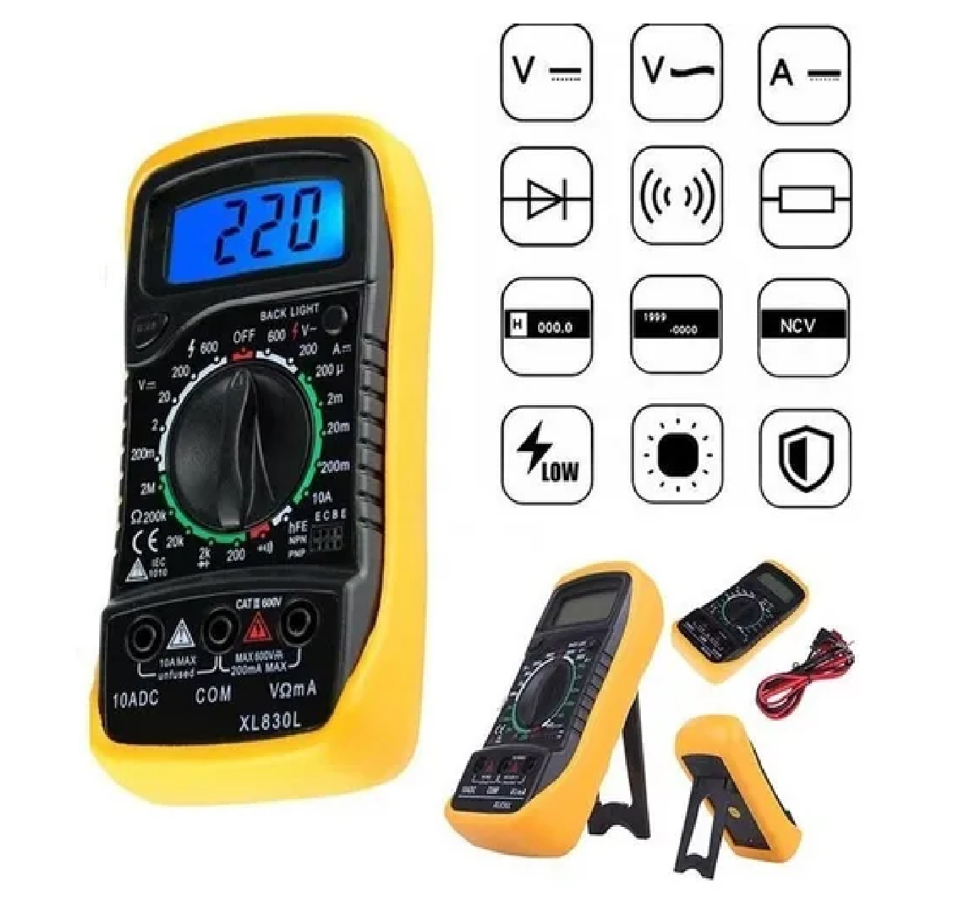Multímetro Digital Lcd Portátil Amarillo