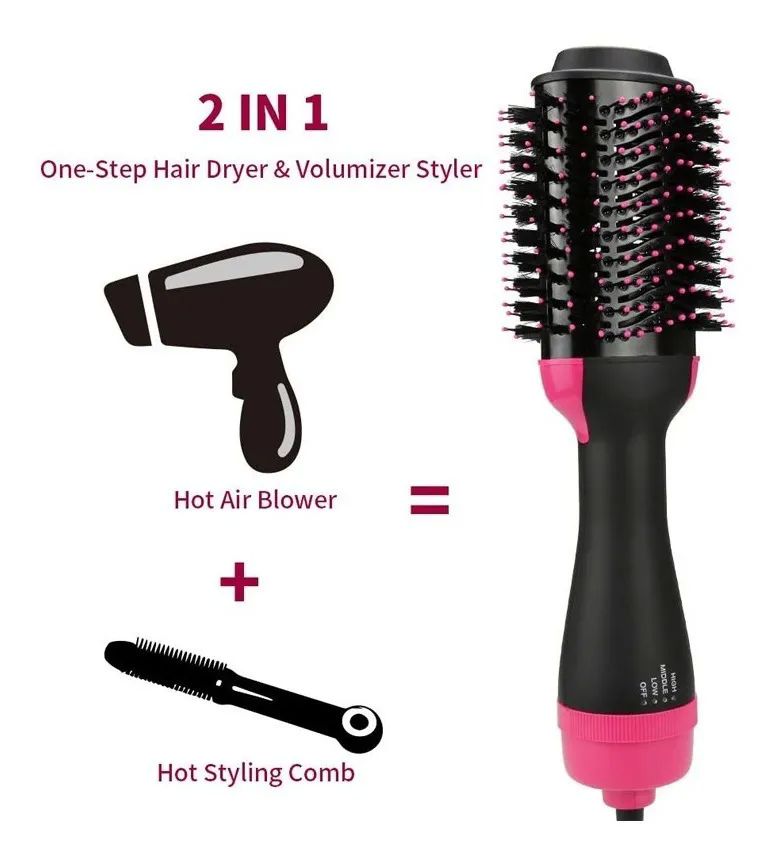Cepillo Secadora Cabello Electrico Alisador Rizador 3 En 1