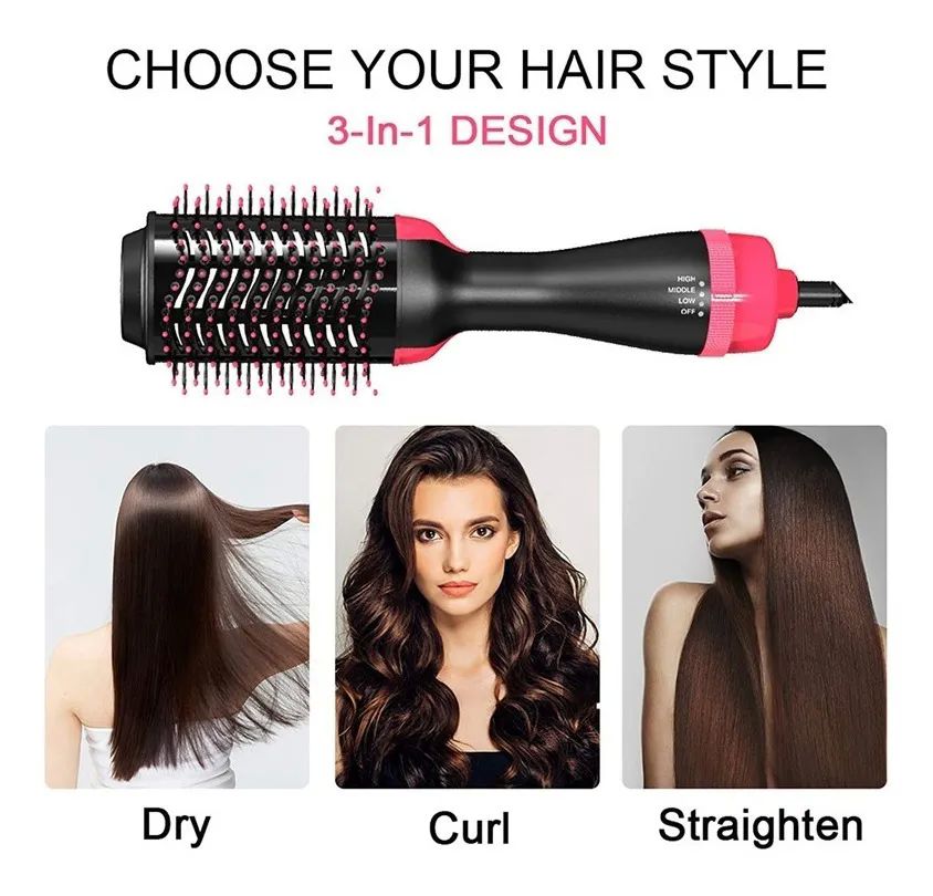 Cepillo Secadora Cabello Electrico Alisador Rizador 3 En 1