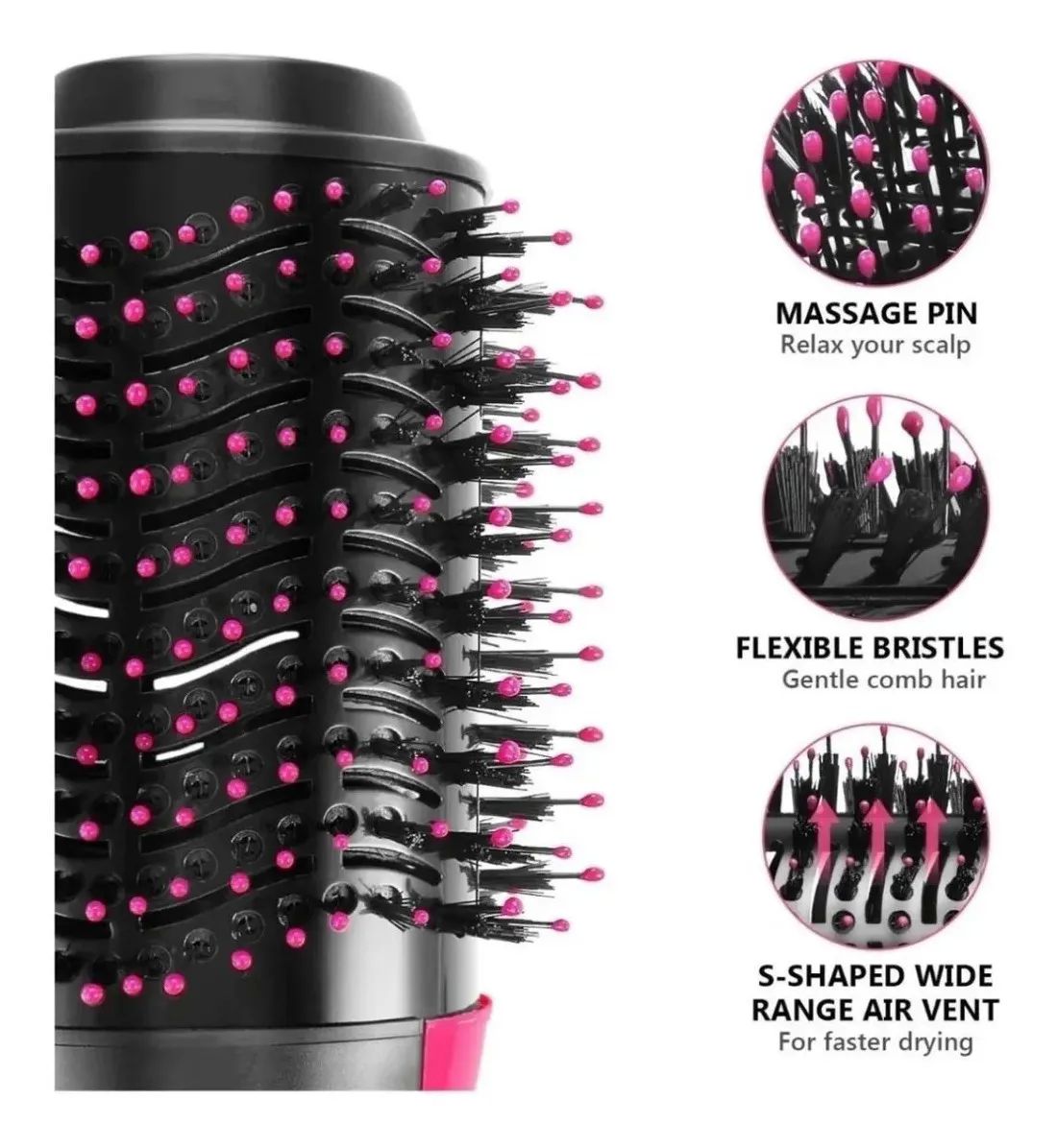 Cepillo Secadora Cabello Electrico Alisador Rizador 3 En 1