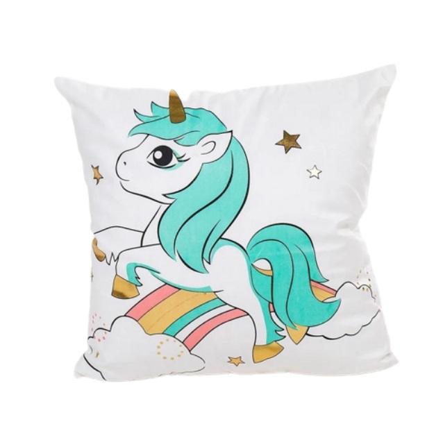 Funda de Terciopelo para Cojín Decorativo Cuarto Niña Unicornio  Modelo 2