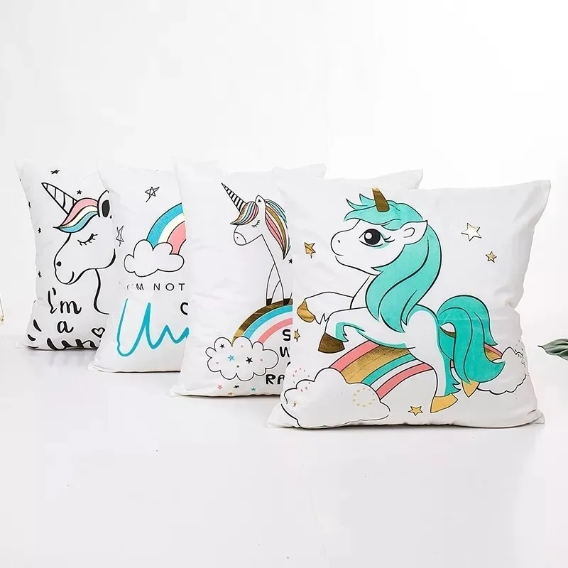 Funda de Terciopelo para Cojín Decorativo Cuarto Niña Unicornio  Modelo 2