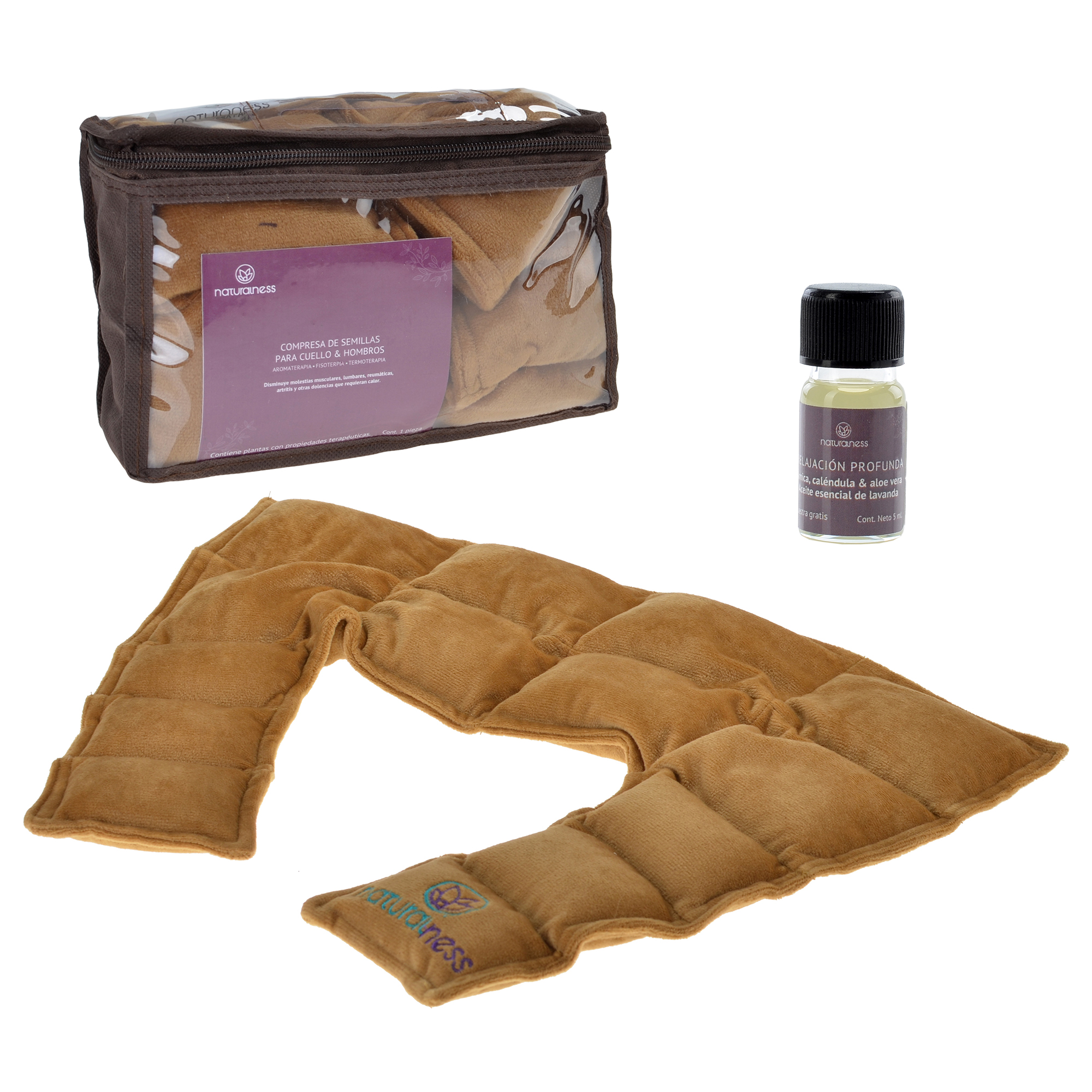 Naturalness - Compresa para cuello y hombros. Elaborada con Semillas y Plantas Medicinales - Línea Ortopédica Ideal para Rehabilitación, Fisioterapia y Descanso.