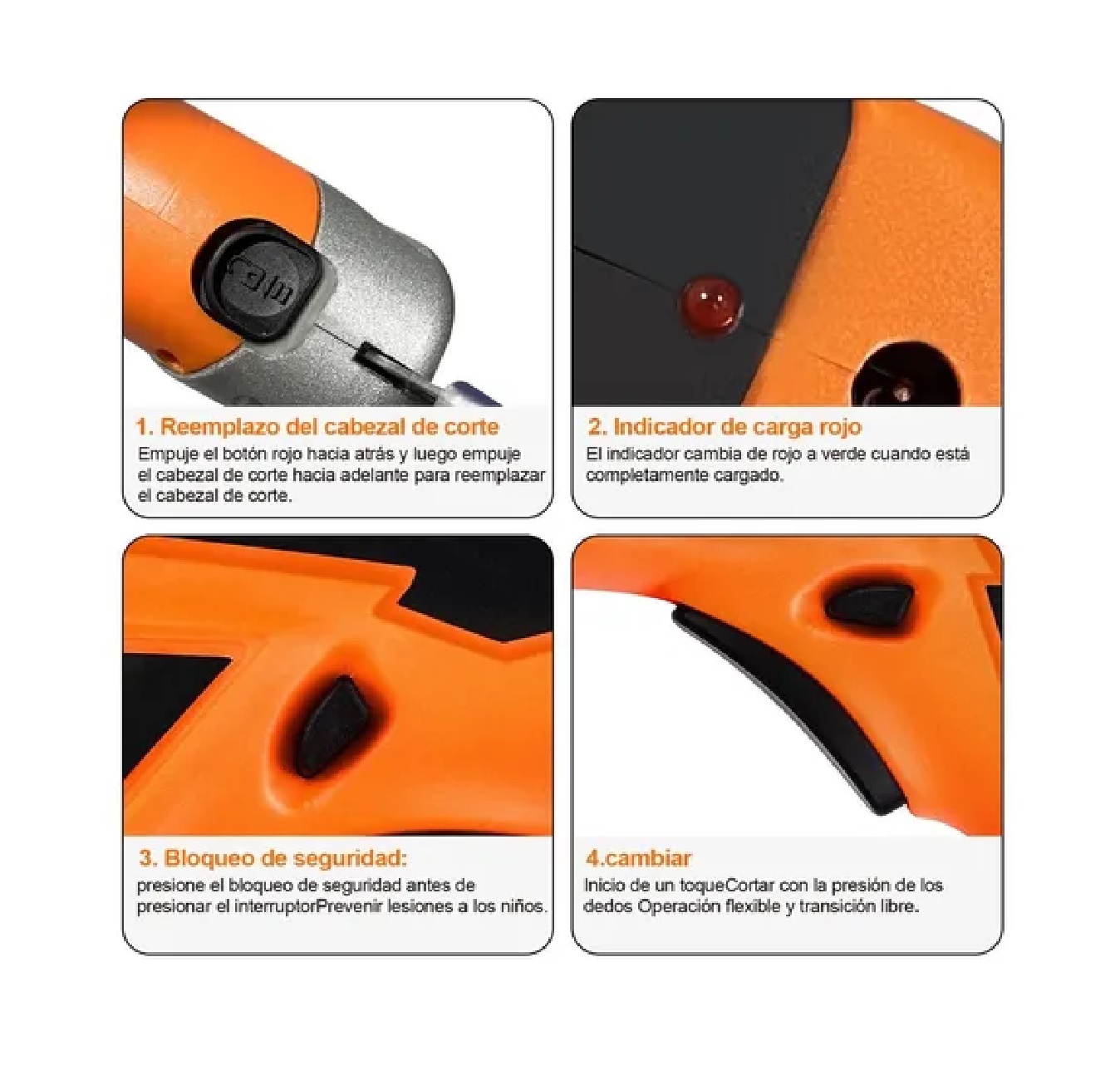 TIJERAS ELÉCTRICAS INALÁMBRICA PARA CORTAR LAMINA TELA NARANJA