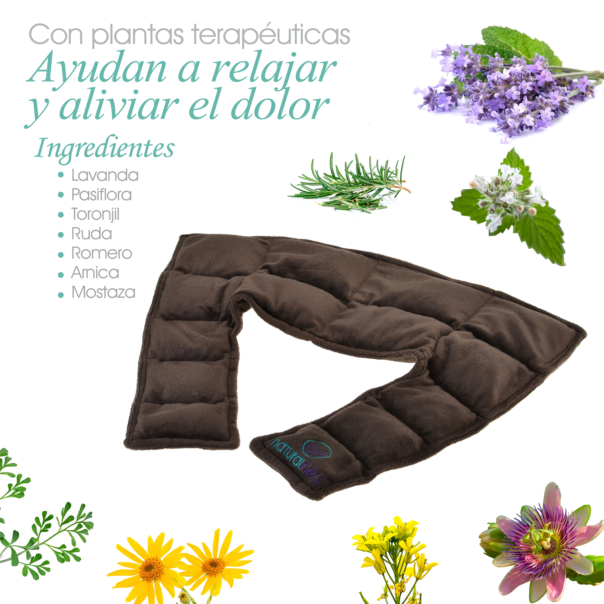 Paquete Compresa para cuello y hombros. Elaborada con Semillas y Plantas Medicinales -Y Aceite para masaje Descanso Profundo de 30ml (Compresa + Aceite 30 ml)