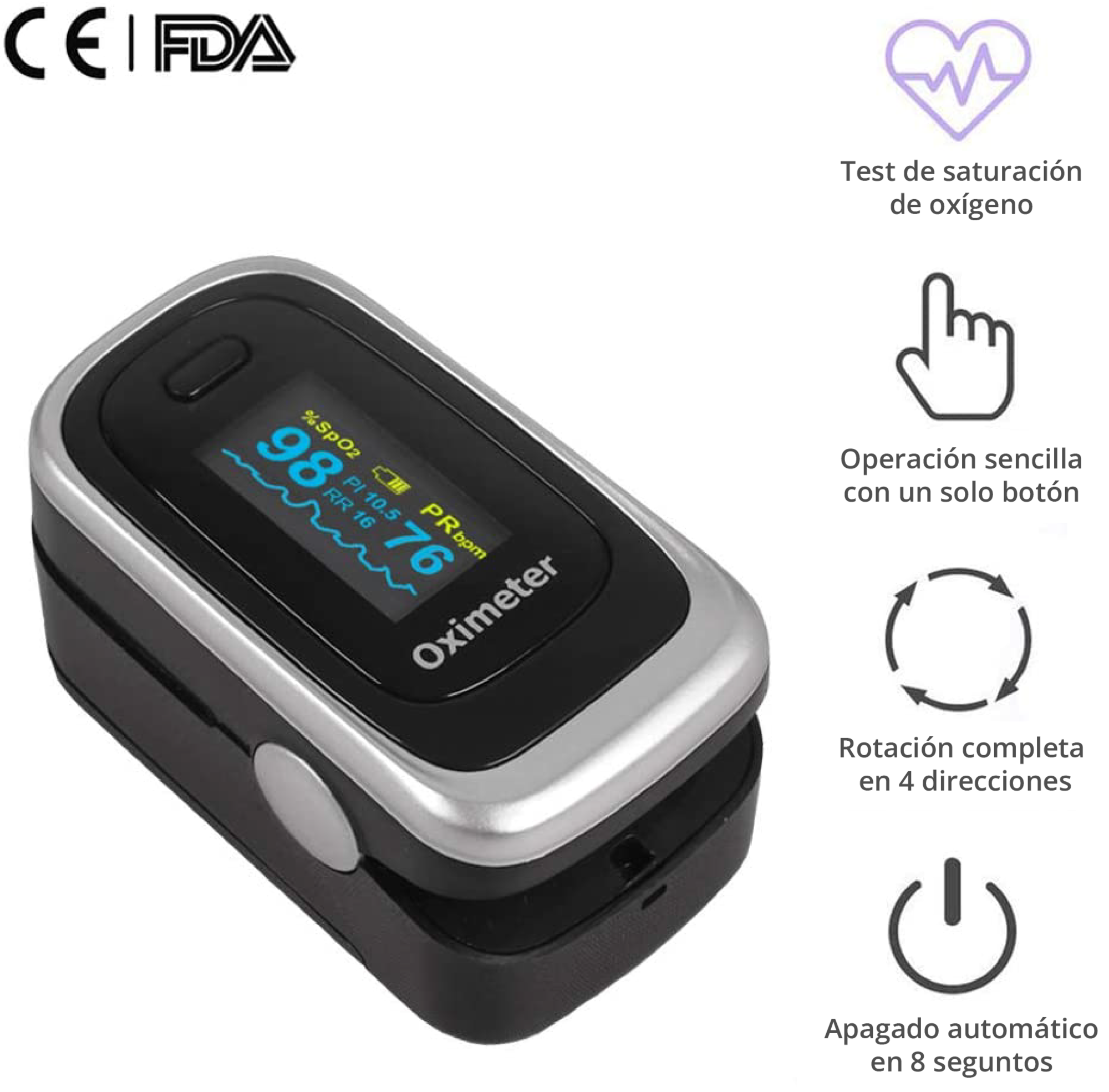 Oxímetro SENKU 4 en 1, Saturación de oxígeno, Frecuencia cardíaca, Frecuencia respiratoria, Índice de perfusión sanguínea, Hospital Deporte Hogar, Bebes Niños Adulto