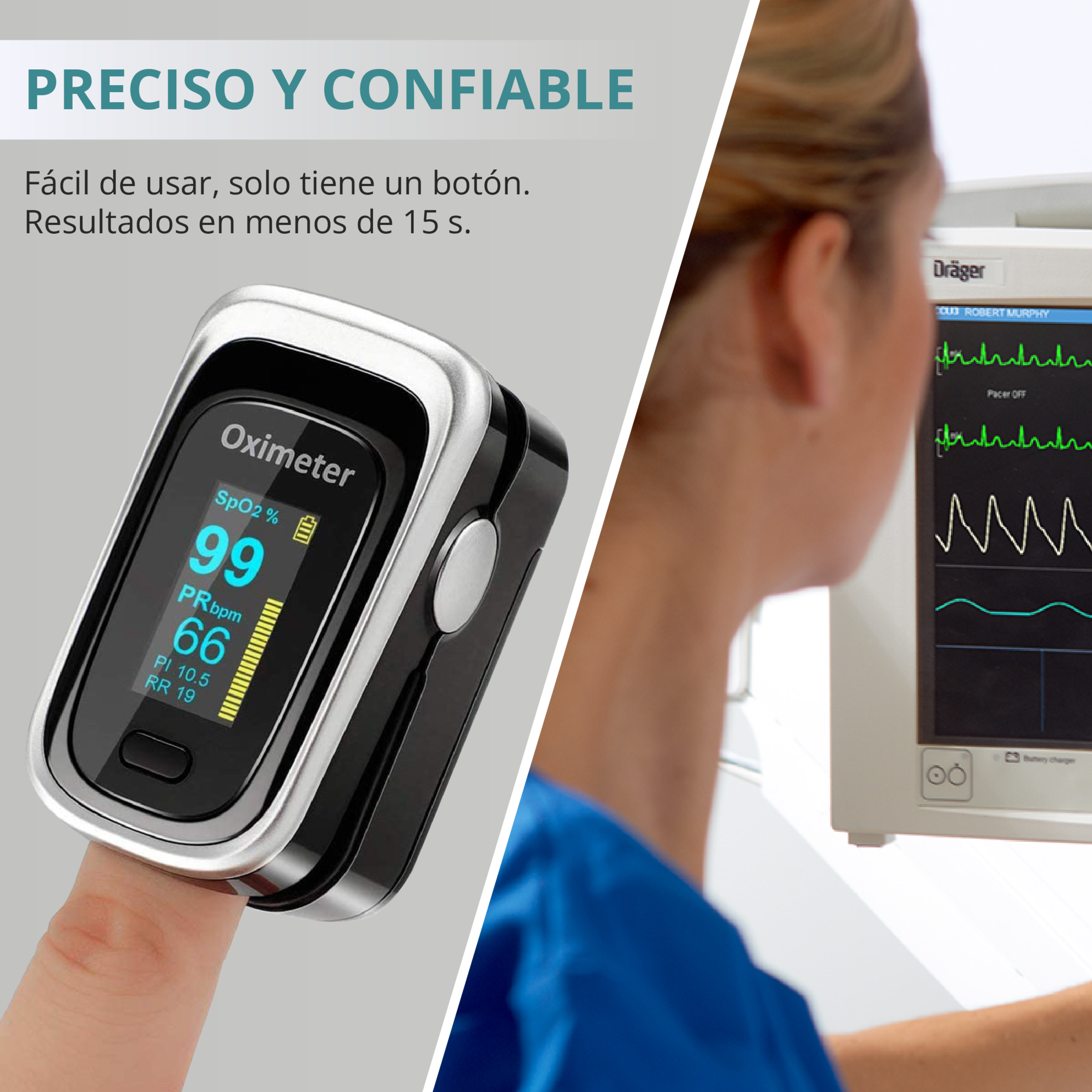 Oxímetro SENKU 4 en 1, Saturación de oxígeno, Frecuencia cardíaca, Frecuencia respiratoria, Índice de perfusión sanguínea, Hospital Deporte Hogar, Bebes Niños Adulto