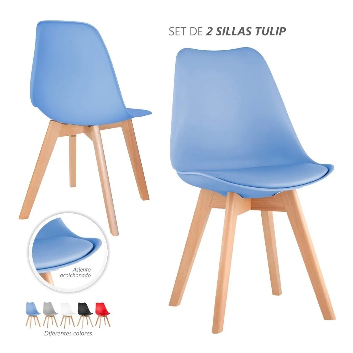 Set 2 Sillas Comedor Eames Tulip Modernas Madera Minimalista 