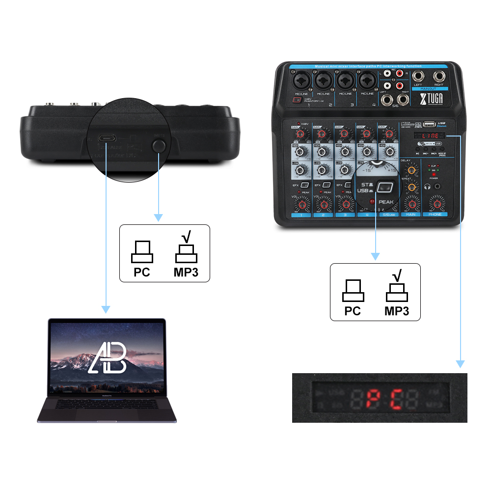Consola Xtuga Am6 Mezcladora Con Bluetooth Usb Para Pc AM6