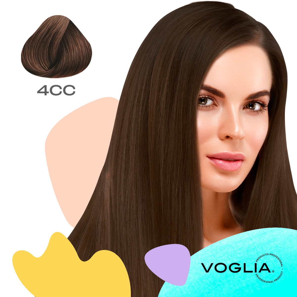 TINTE PARA CABELLO 4CC CASTAÑO MEDIO CUBRE CANA + PERÓXIDO DEEP ASH BY VOGLIA 