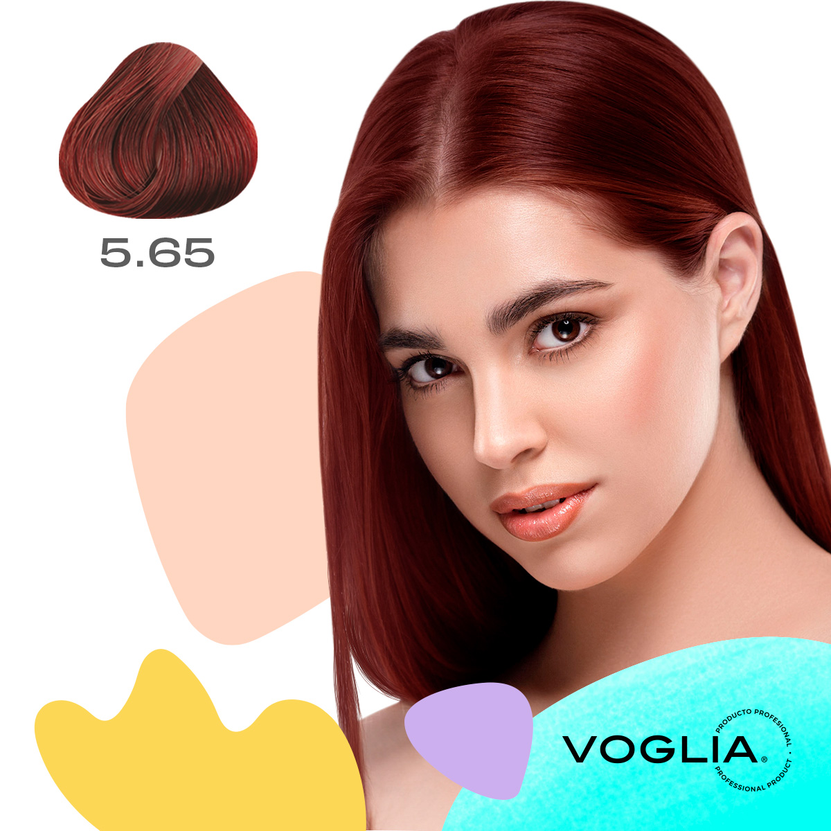 TINTE PARA CABELLO 5.65 CASTAÑO CLARO ROJO CAOBA + PERÓXIDO DEEP ASH BY VOGLIA