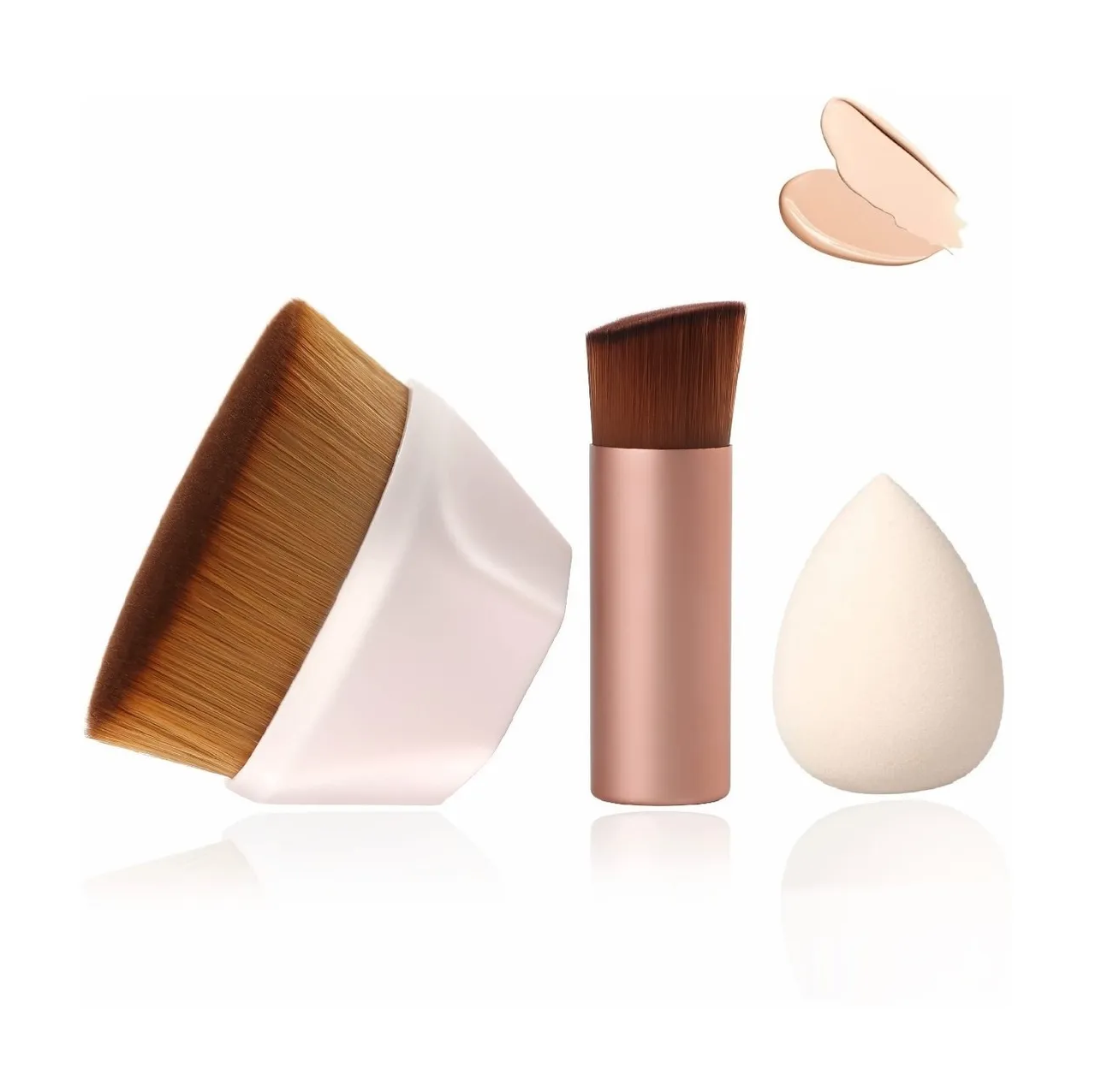 Brochas De Maquillaje, Brocha Kabuki Base Contorno Y Esponja Beige