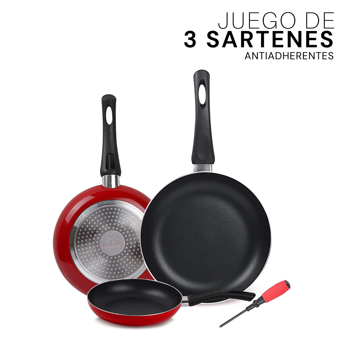 Juego De 3 Sartenes Antiadherentes Aluminio 20cm 24cm 28 Cm